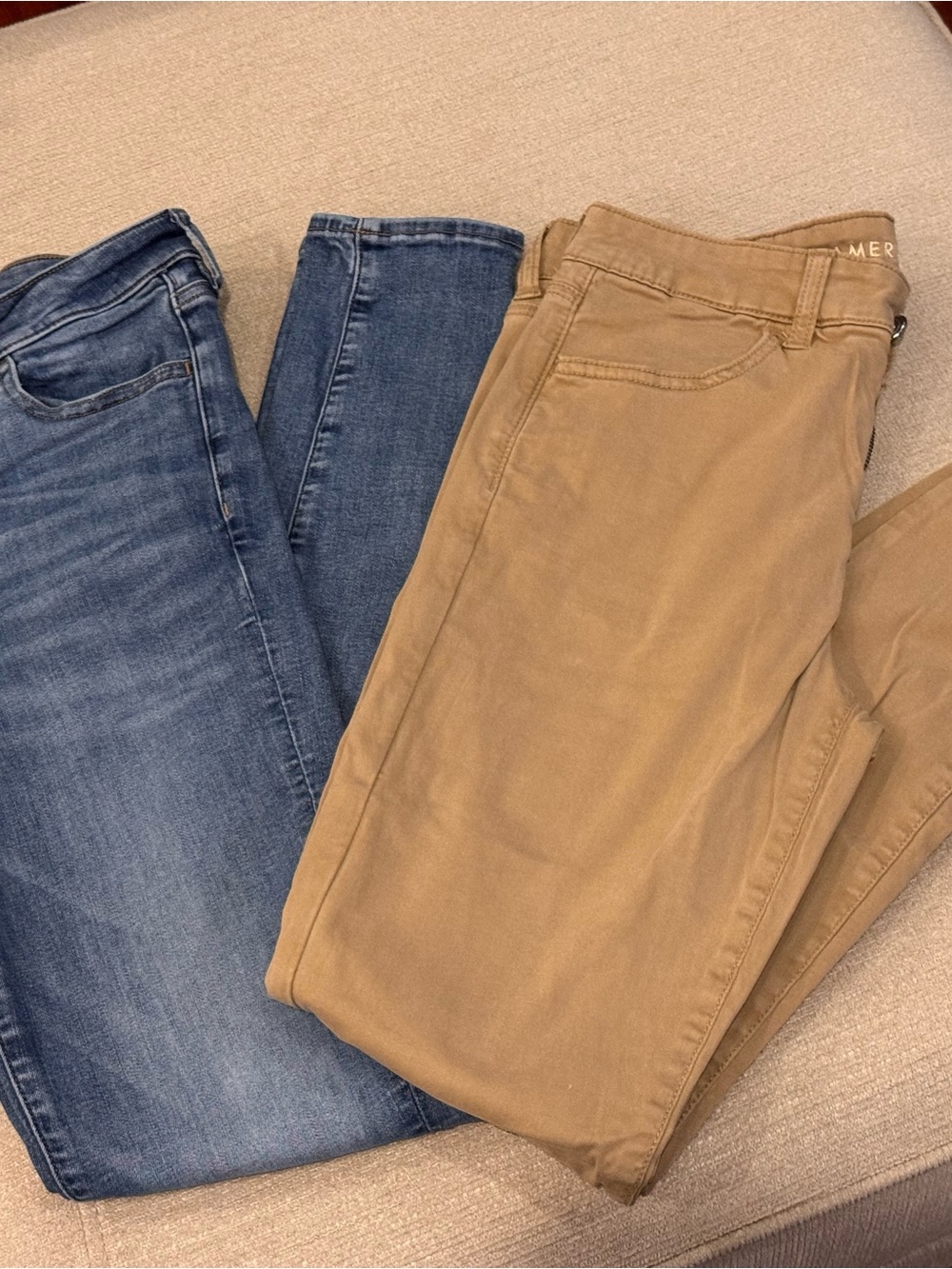 American Eagle Outfitters Skinny Jeans in Blue and Tan (2 pair bundle)